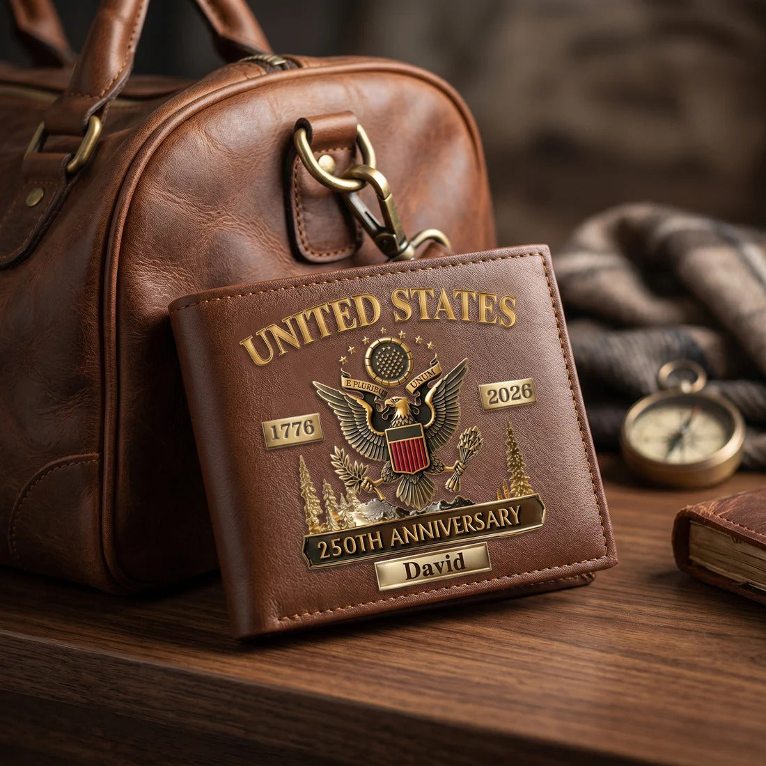 Personalized U.S. Army 250th Anniversary Leather RFID BLOCKING Wallet（copy）