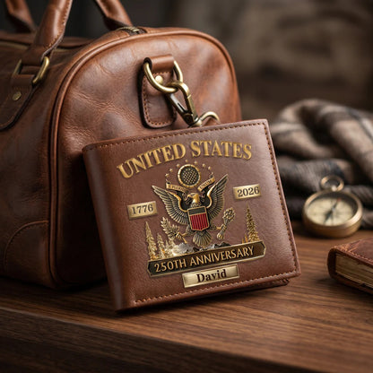 Personalized U.S. Army 250th Anniversary Leather RFID BLOCKING Wallet（copy）