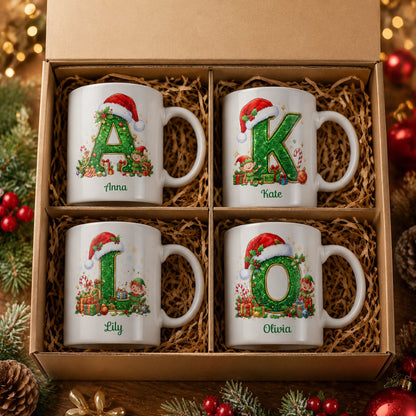 ☕Personalized Christmas Initial Mug – Custom Name Ceramic Coffee Cup (A-Z)
