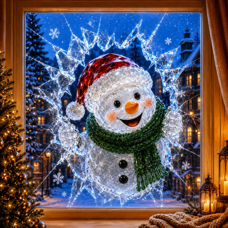Crystal Christmas Break-In Window Decal — 3D Shattered-Glass Holiday Window Decoration