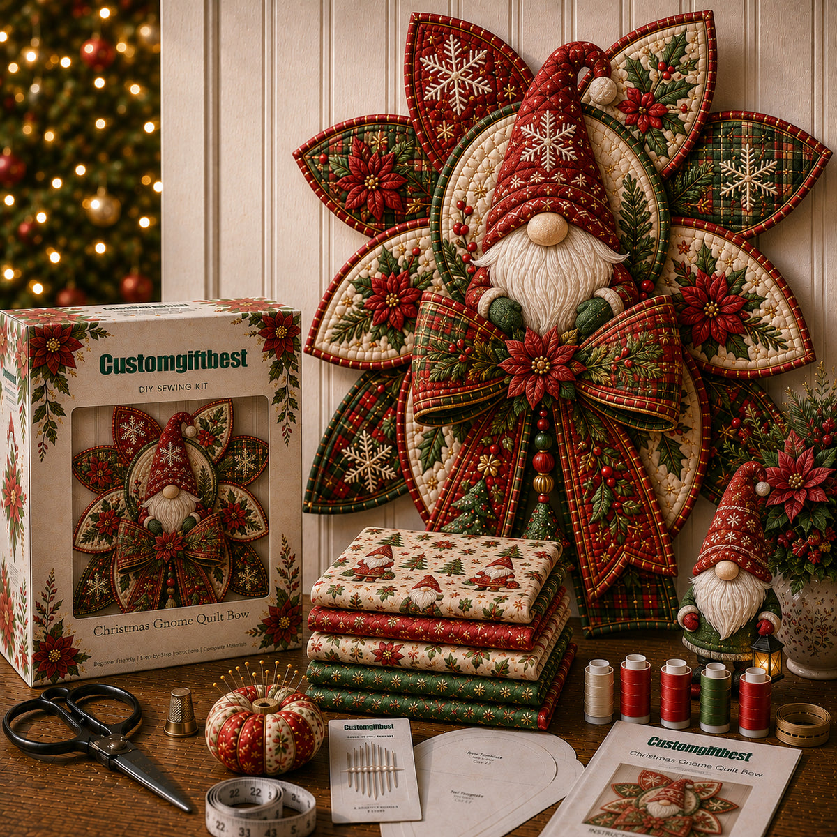 🧵Christmas Quilt Bow DIY Sewing Kit