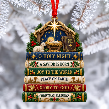 📖 Christian Bible Verse Book Stack Ornament – Faith-Inspired Hanging Decor