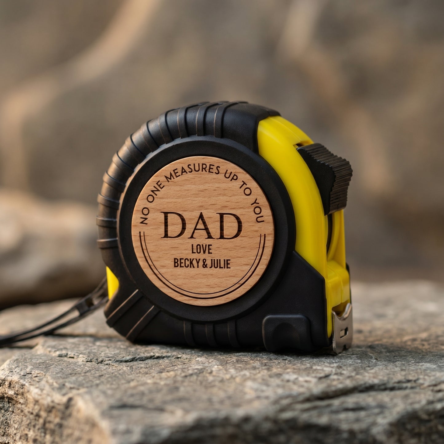 🛠️ Personalized Wooden Tape Measure – “No One Measures Up to You, Dad”