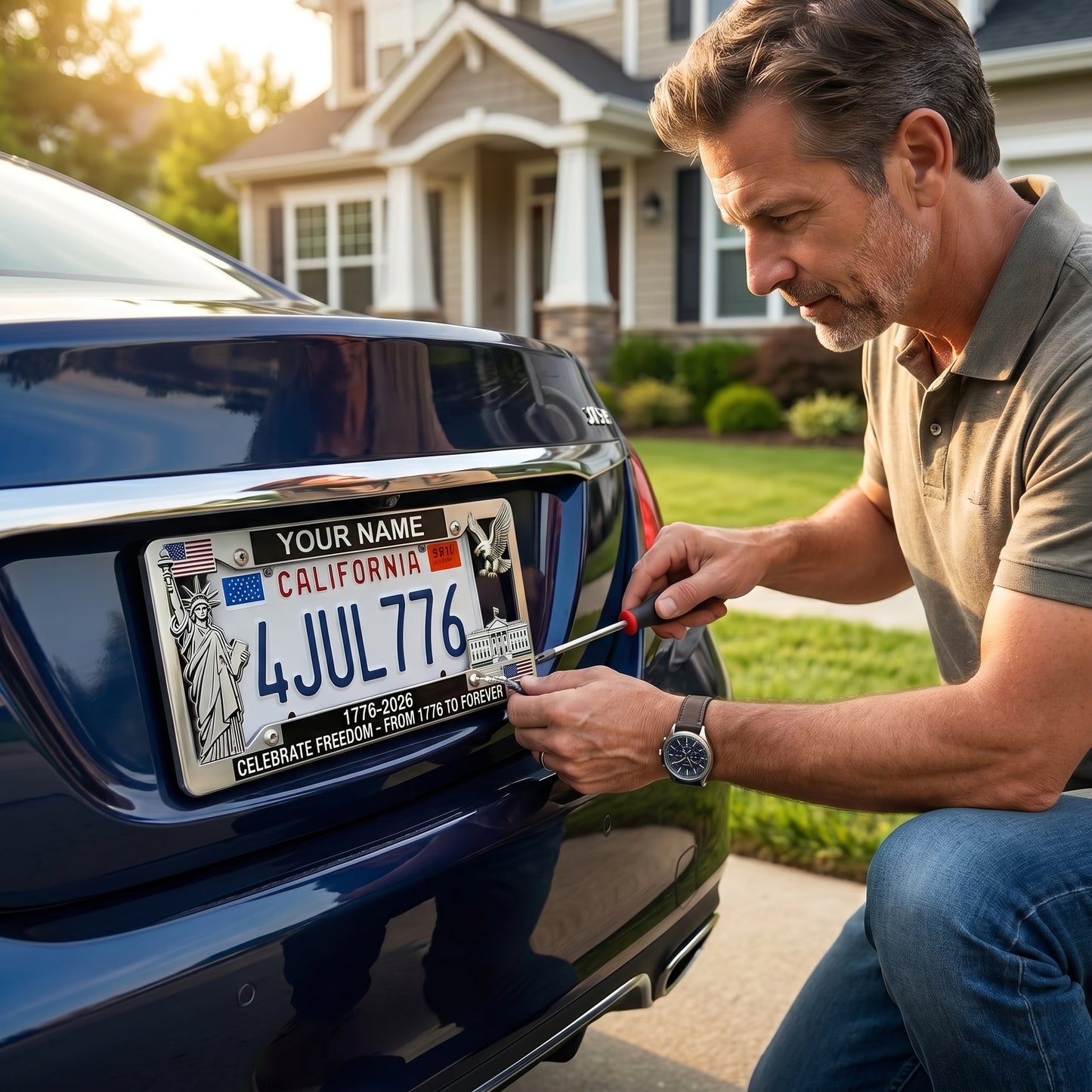 🚗 Personalized USA 250th Anniversary License Plate Frame