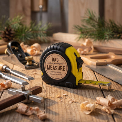 🛠️ Personalized Wooden Tape Measure – “No One Measures Up to You, Dad”