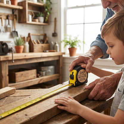 🛠️ Personalized Wooden Tape Measure – “No One Measures Up to You, Dad”
