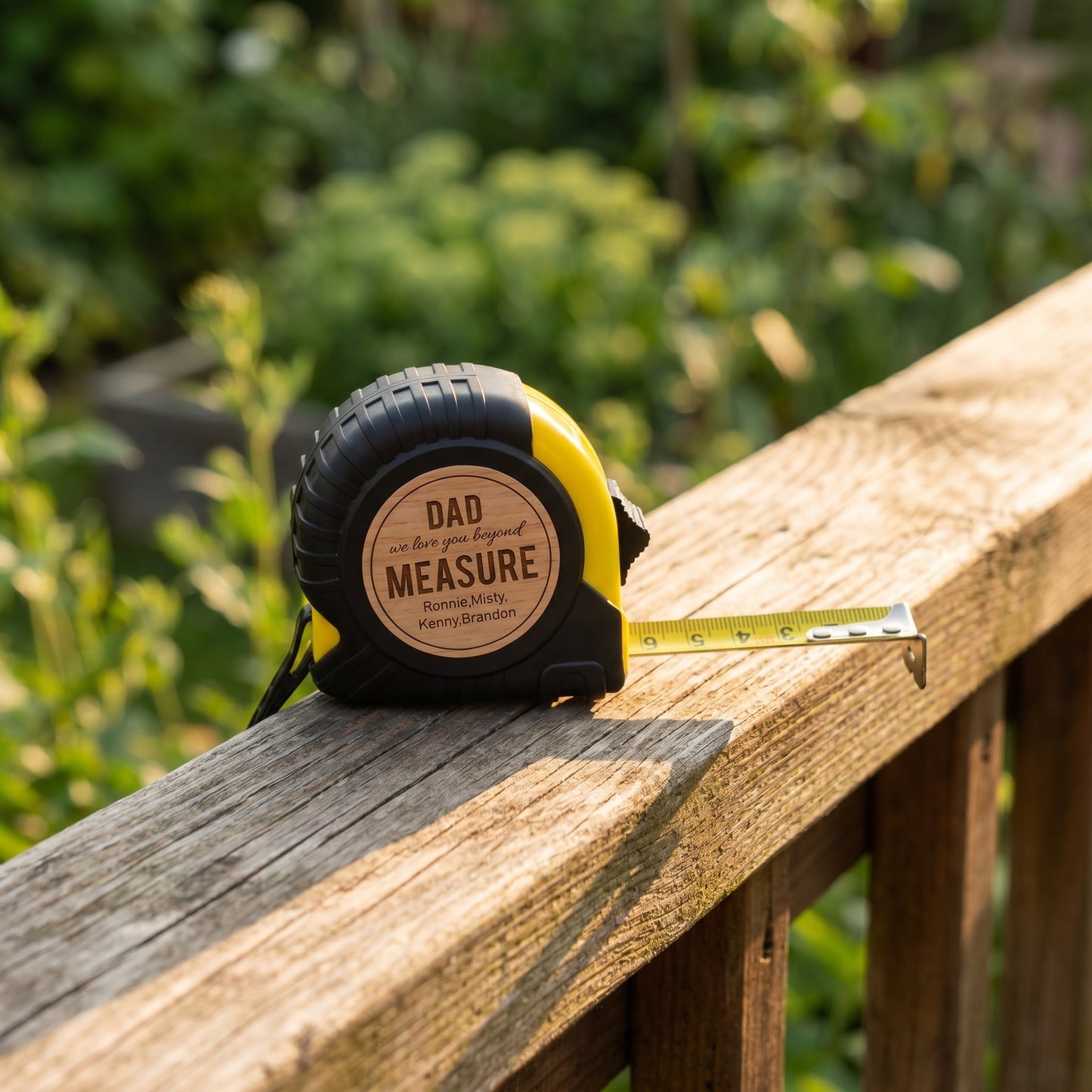 🛠️ Personalized Wooden Tape Measure – “No One Measures Up to You, Dad”