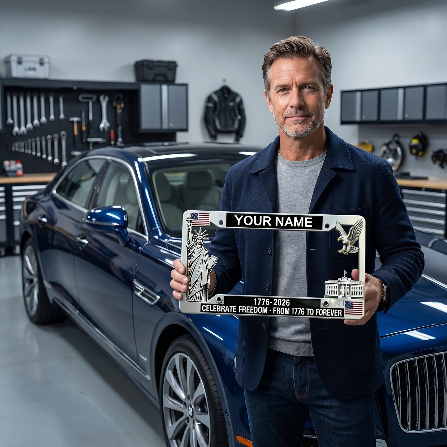 🚗 Personalized USA 250th Anniversary License Plate Frame