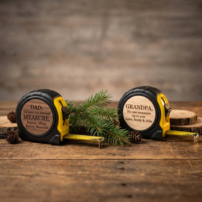 🛠️ Personalized Wooden Tape Measure – “No One Measures Up to You, Dad”