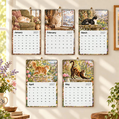 A Year of Cottage Cats 2027 Wall Calendar – Cottage Garden Cat Art, Spiral Bound Monthly Planner for Home &amp; Office