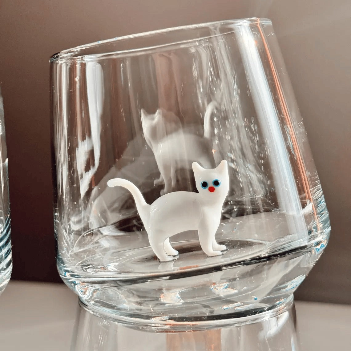 🐱 3D Inner Cat Glass Cup – Handmade Stemless Tumbler