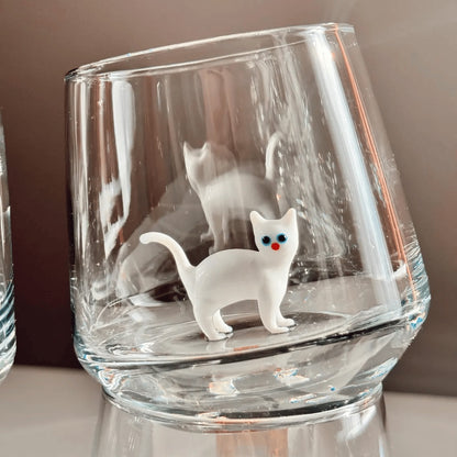 🐱 3D Inner Cat Glass Cup – Handmade Stemless Tumbler