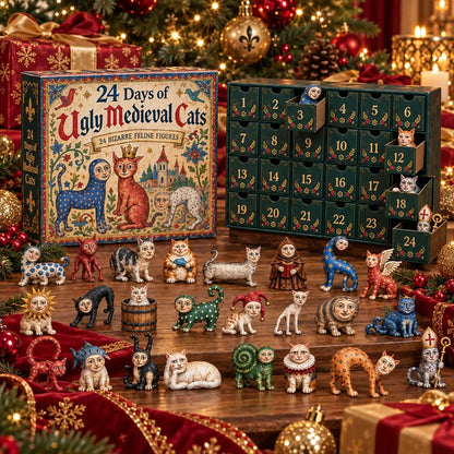 🐱 24 Days of Ugly Medieval Cats Advent Calendar – Bizarre Feline Blind Box Figures