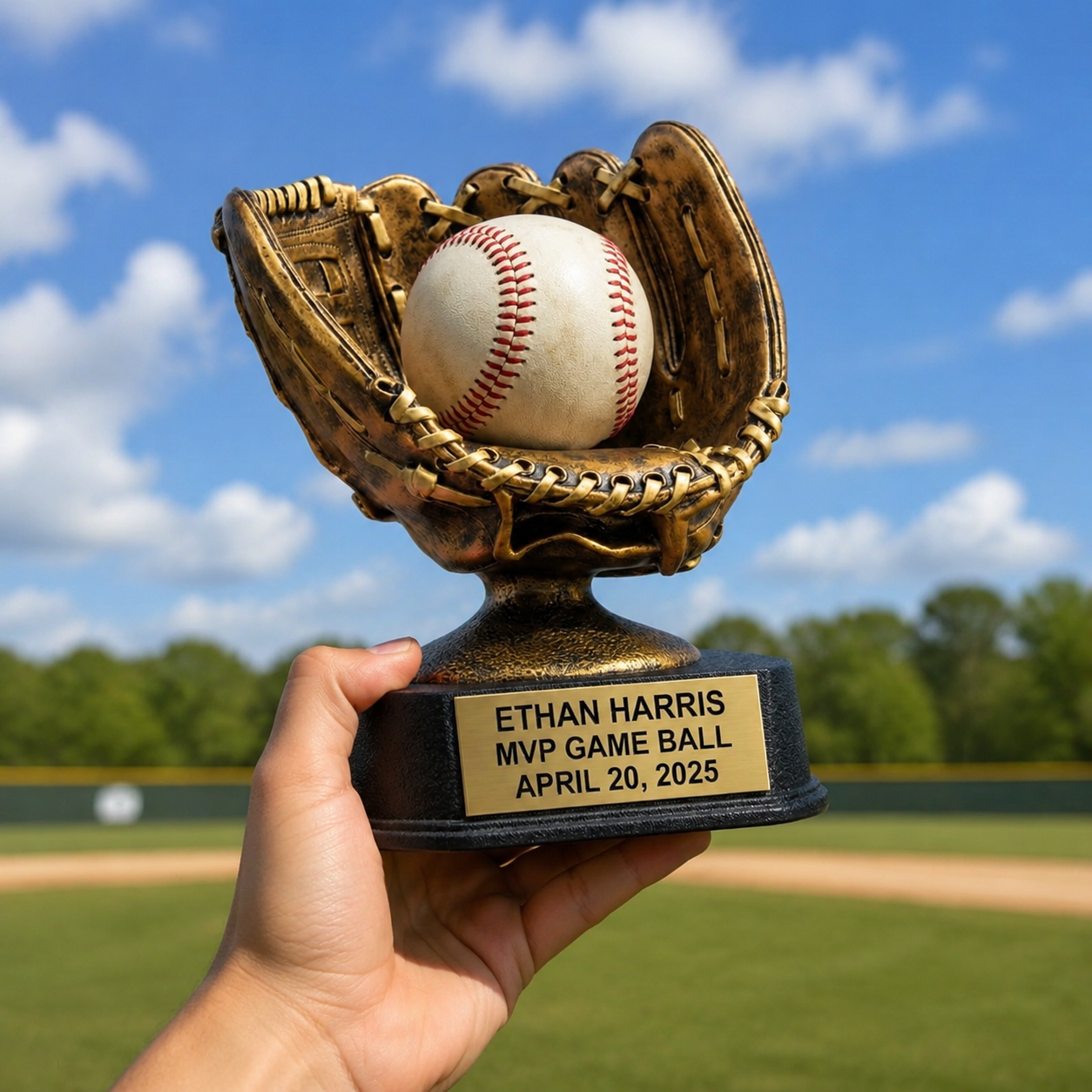 ⚾Personalized Baseball Glove Trophy – Custom Name Plate Award (Ball Not Included)