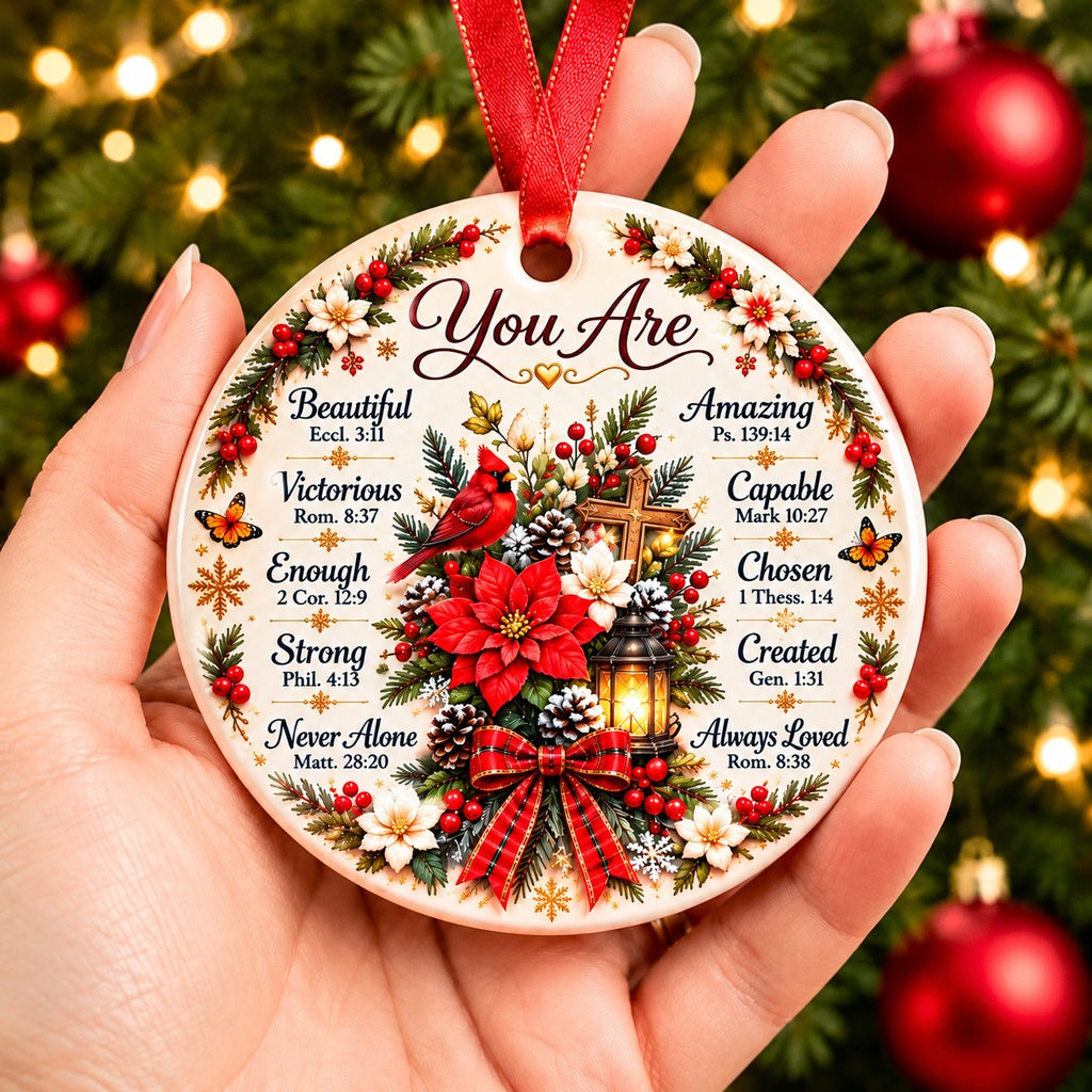 You Are Beautiful Amazing Christian Ceramic Ornament – Inspirational Bible Verse Christmas Tree Decoration, 8cm Round Keepsake Gift