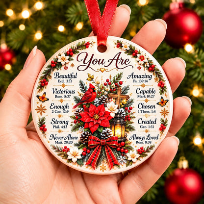 You Are Beautiful Amazing Christian Ceramic Ornament – Inspirational Bible Verse Christmas Tree Decoration, 8cm Round Keepsake Gift