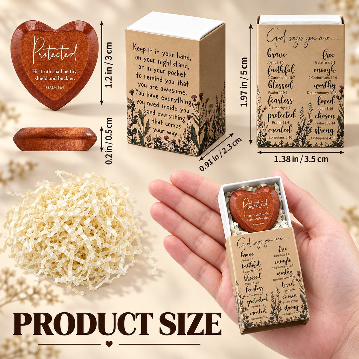 Christian Pocket Heart Gift Set - 12 Faith-Inspired Wooden Hearts with Individually Boxed Keepsakes