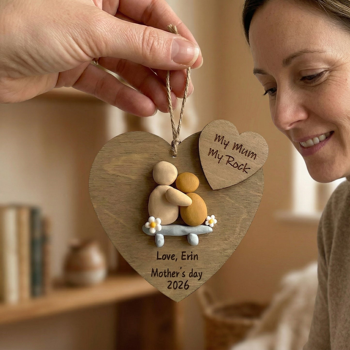 Personalized "My Mum My Rock" Clay Heart Ornament With Gift box – A Handmade Tribute to Mom