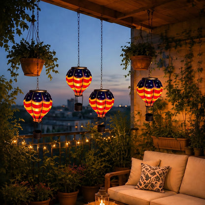 🎈 American Flag Hot Air Balloon Solar Lantern