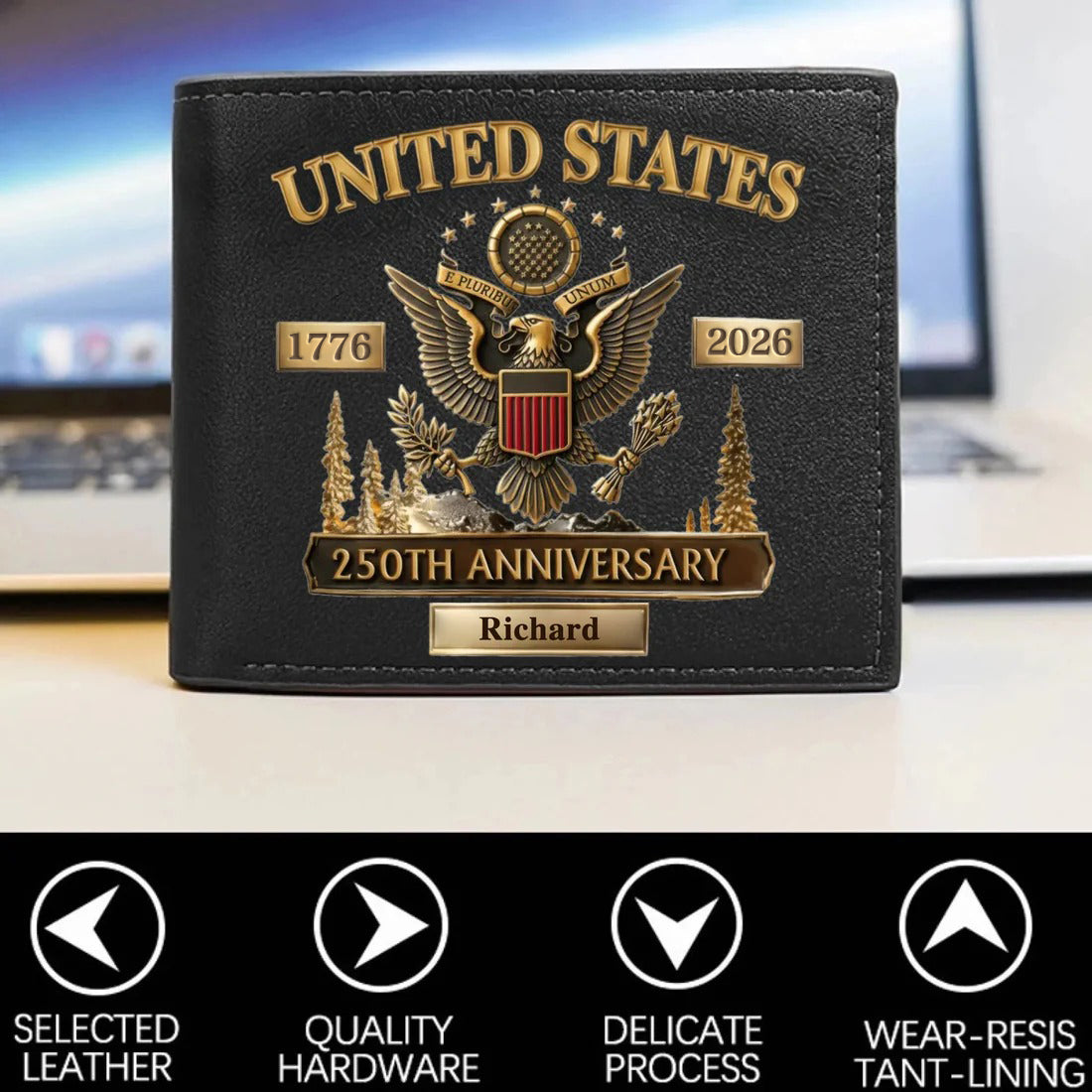 Personalized U.S. Army 250th Anniversary Leather RFID BLOCKING Wallet（copy）