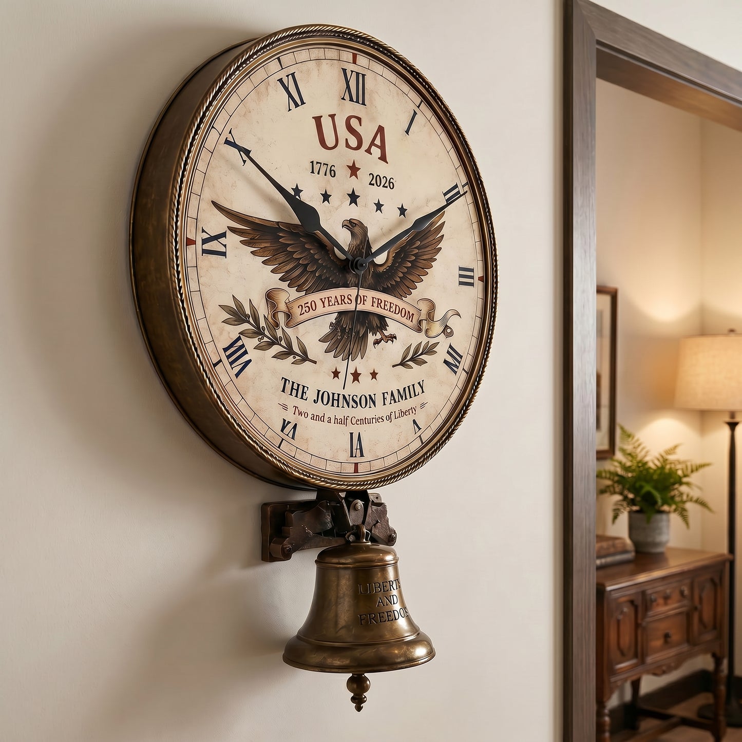 Personalized USA 250th Anniversary Eagle Wall Clock – Celebrate 250 Years of Freedom