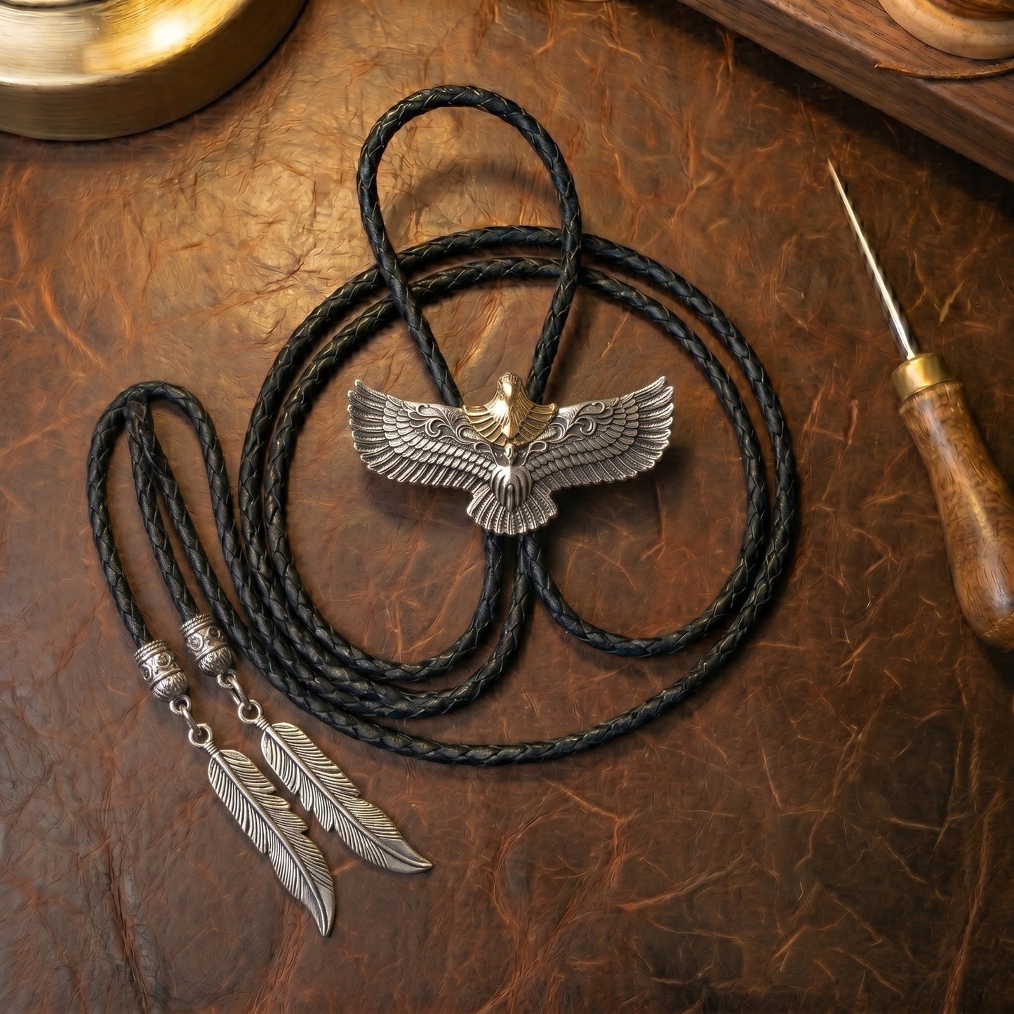 🦅Feather Fringe Eagle Bolo Tie – A Tribute to 250 Years of American Spirit