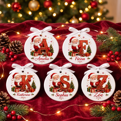 🎅 Personalized Santa Initial Ornament – Custom Name Christmas Ornament 🎄✨
