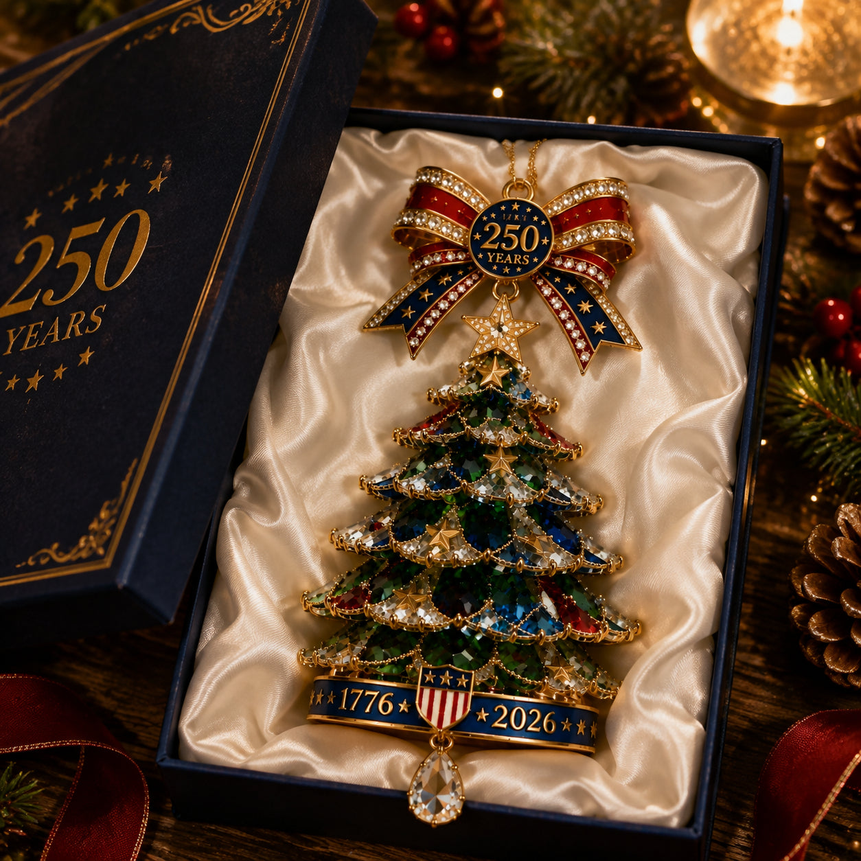 🎄250th Anniversary Jeweled Christmas Tree Ornament (1776–2026)