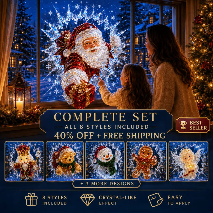 Crystal Christmas Break-In Window Decal — 3D Shattered-Glass Holiday Window Decoration