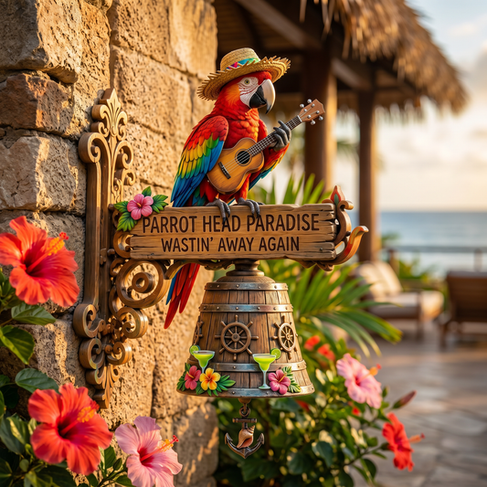 🐠 "Parrot Head Paradise Wastin' Away Again" Tropical Wall Bell