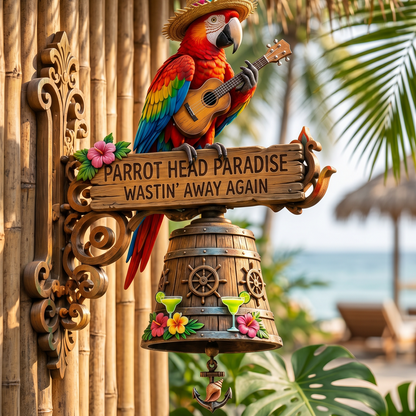 🐠 "Parrot Head Paradise Wastin' Away Again" Tropical Wall Bell