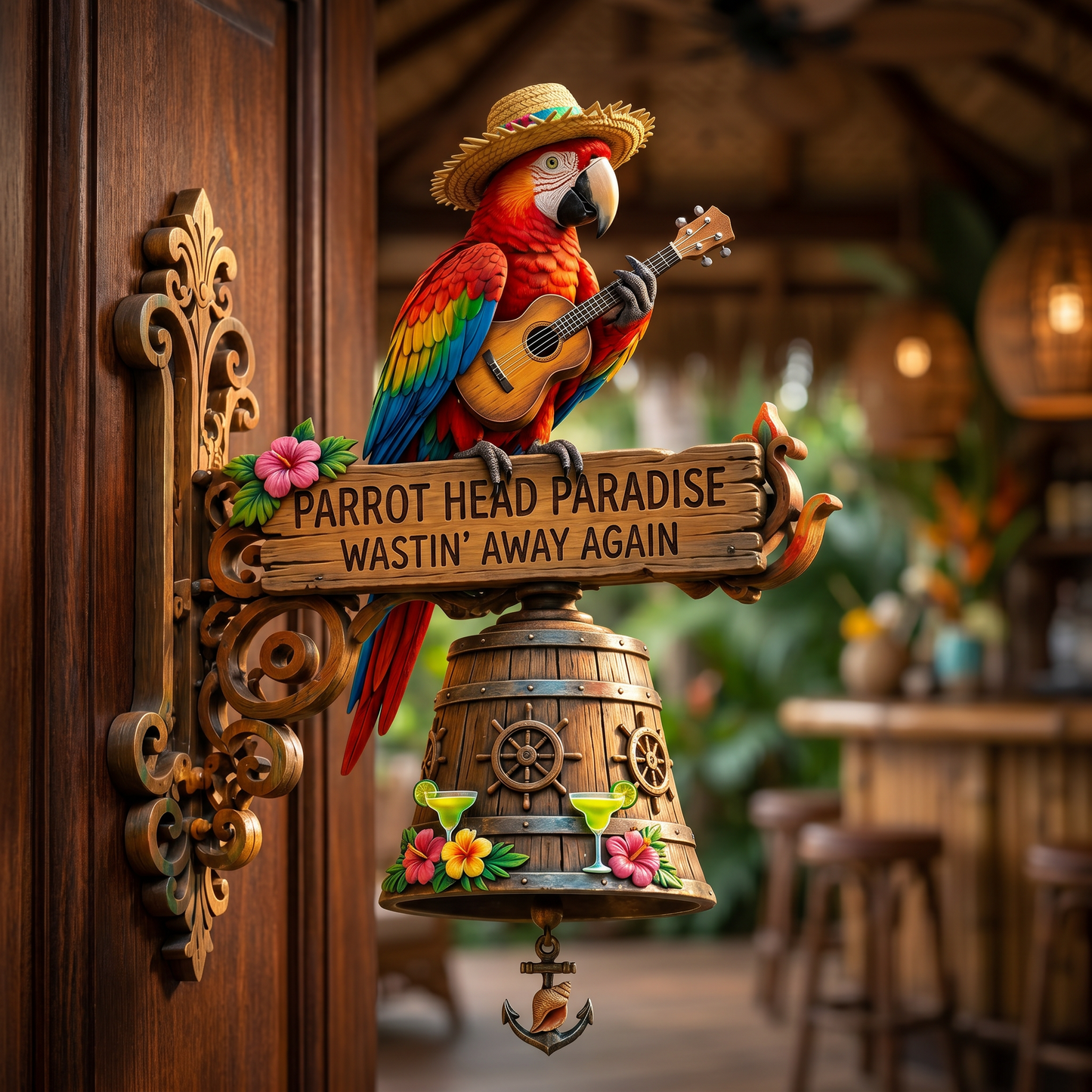 🐠 "Parrot Head Paradise Wastin' Away Again" Tropical Wall Bell