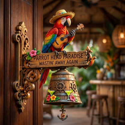 🐠 "Parrot Head Paradise Wastin' Away Again" Tropical Wall Bell