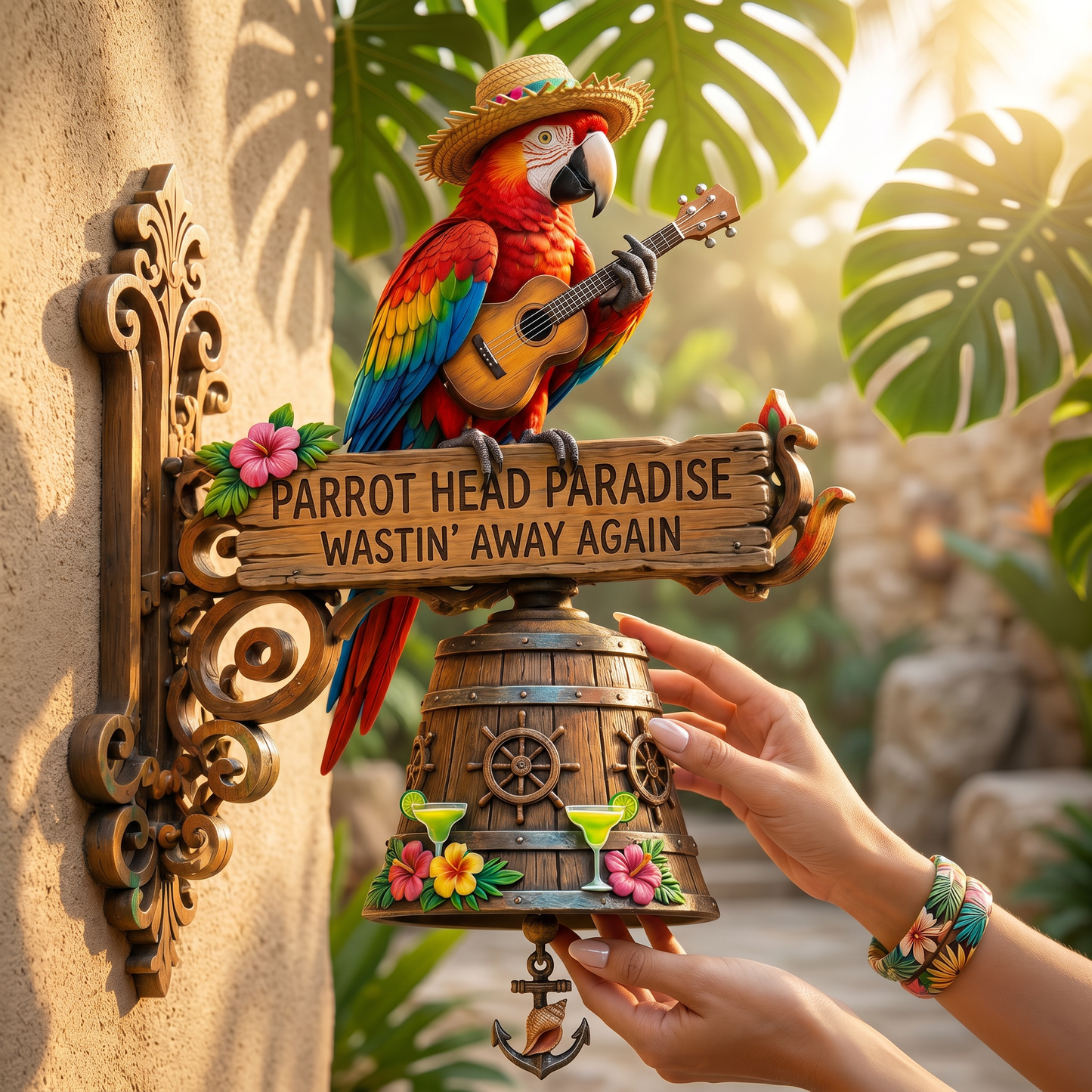 🐠 "Parrot Head Paradise Wastin' Away Again" Tropical Wall Bell