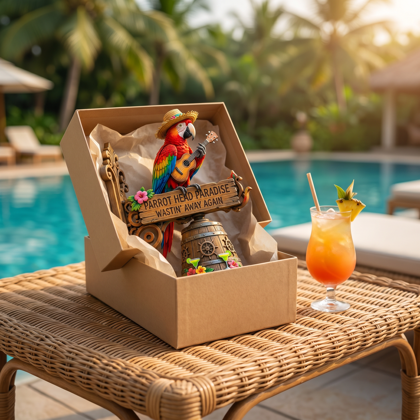 🐠 "Parrot Head Paradise Wastin' Away Again" Tropical Wall Bell