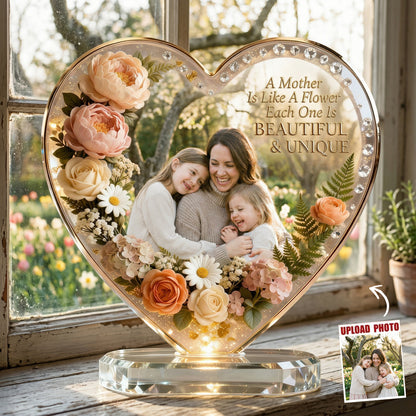🌸 Personalized Photo Acrylic Plaque – A Mother Is Like a Flower