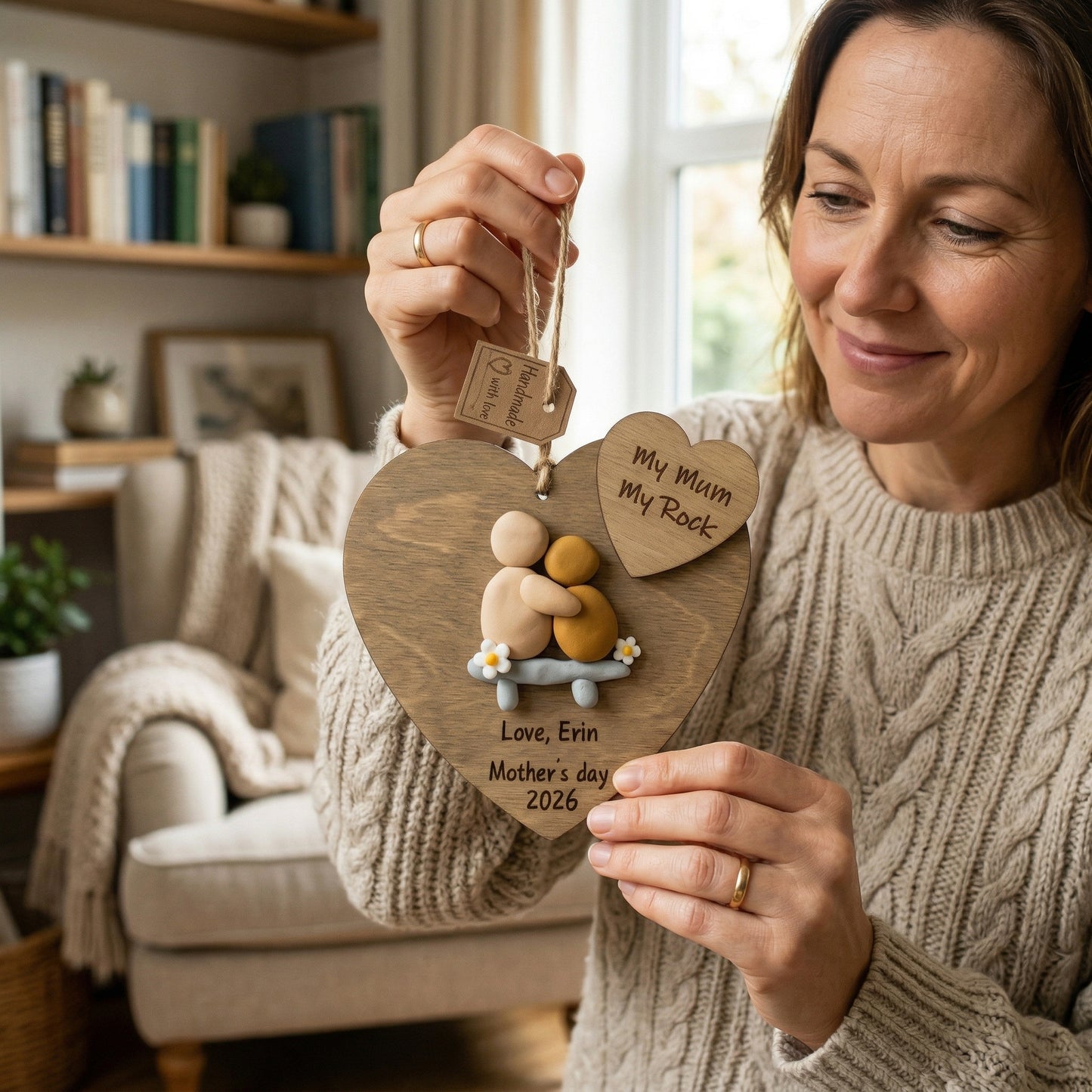 Personalized "My Mum My Rock" Clay Heart Ornament With Gift box – A Handmade Tribute to Mom