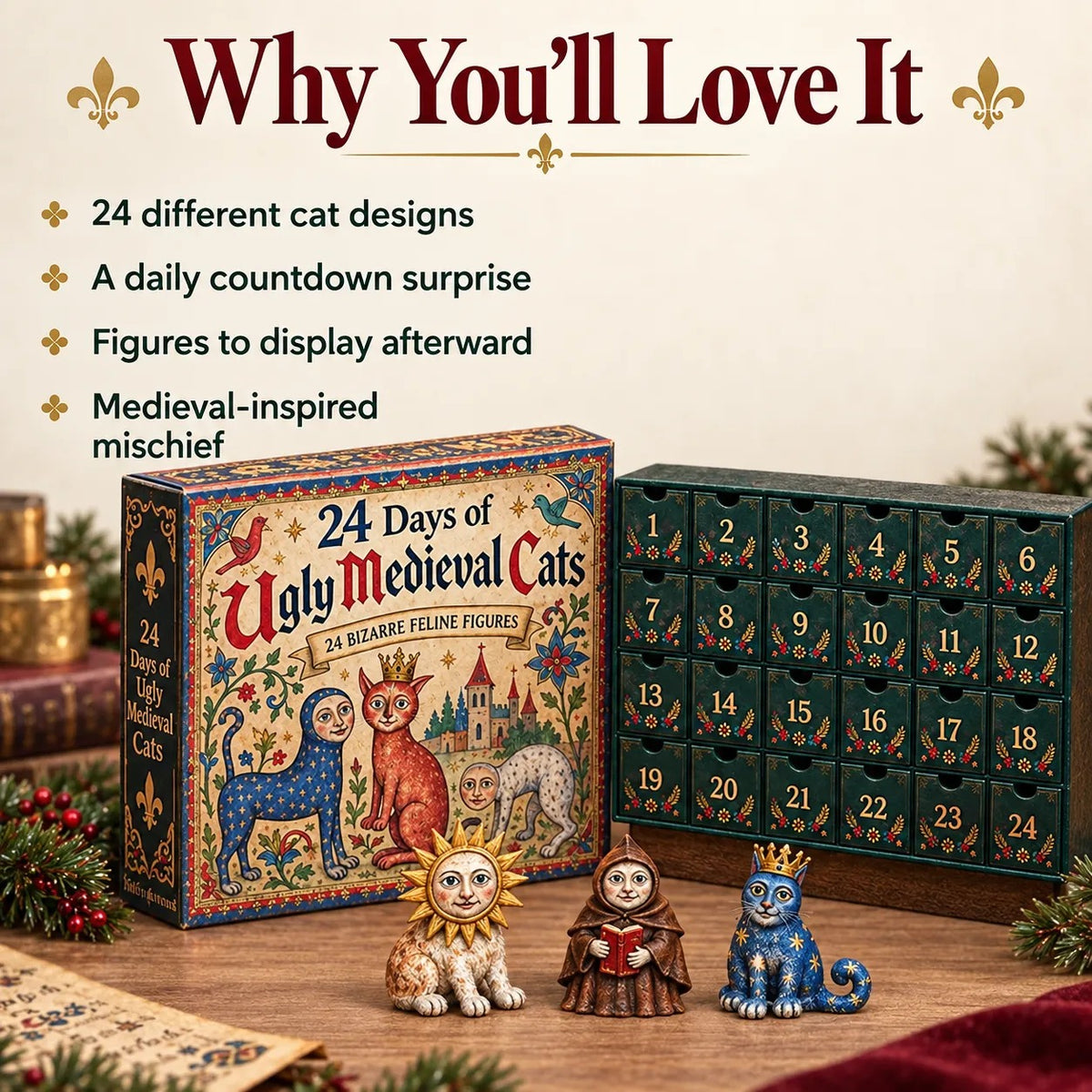🐱 24 Days of Ugly Medieval Cats Advent Calendar – Bizarre Feline Blind Box Figures