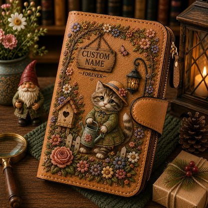 🌿 Personalized Garden Friends Wallet – Custom Name Leather Organizer