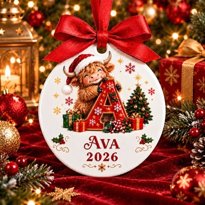 🐮 Personalized Highland Cow Initial Ornament