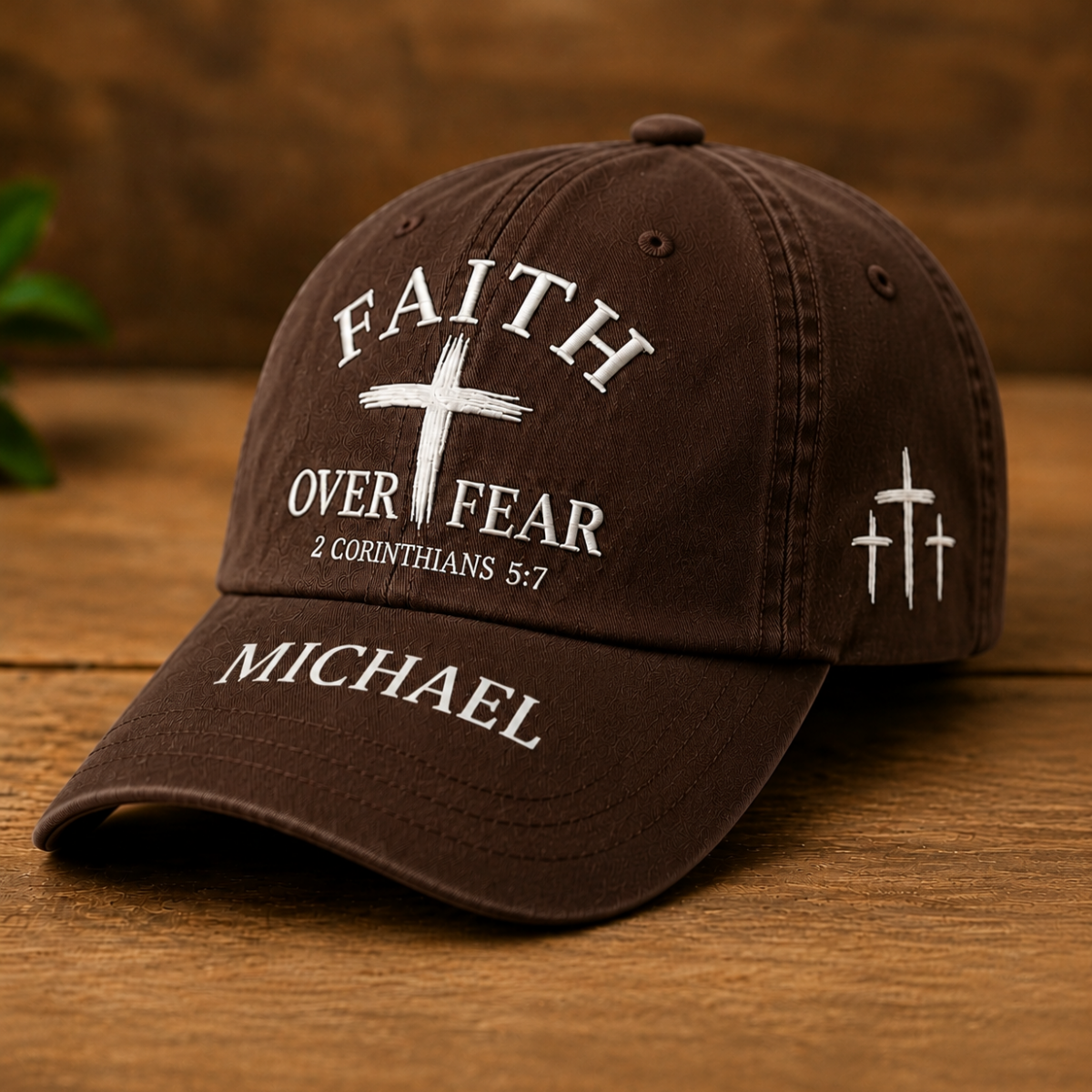 Faith Over Fear Christian Custom Name Hat – 2 Corinthians 5:7