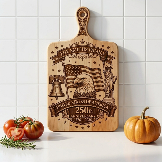 🧀 Custom Patriotic Family Engraved Wood Charcuterie Board