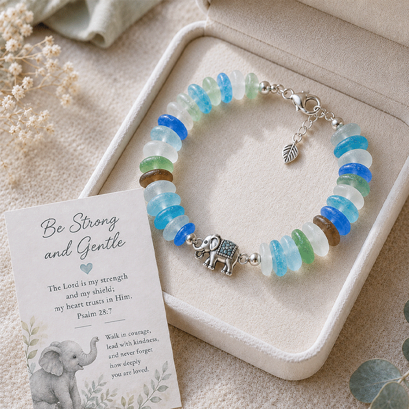 🌊🐢 Sea Glass Blessing Bracelet