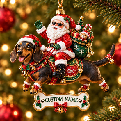 🎅🐾 Personalized Santa on Dog Christmas Ornament – Custom Name Bone Tag&nbsp;