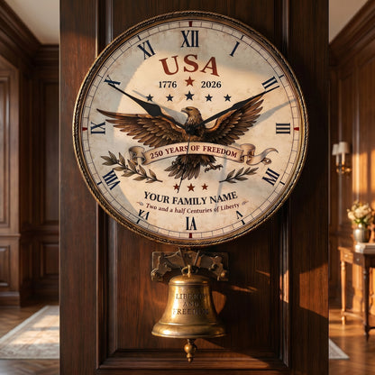 Personalized USA 250th Anniversary Eagle Wall Clock – Celebrate 250 Years of Freedom