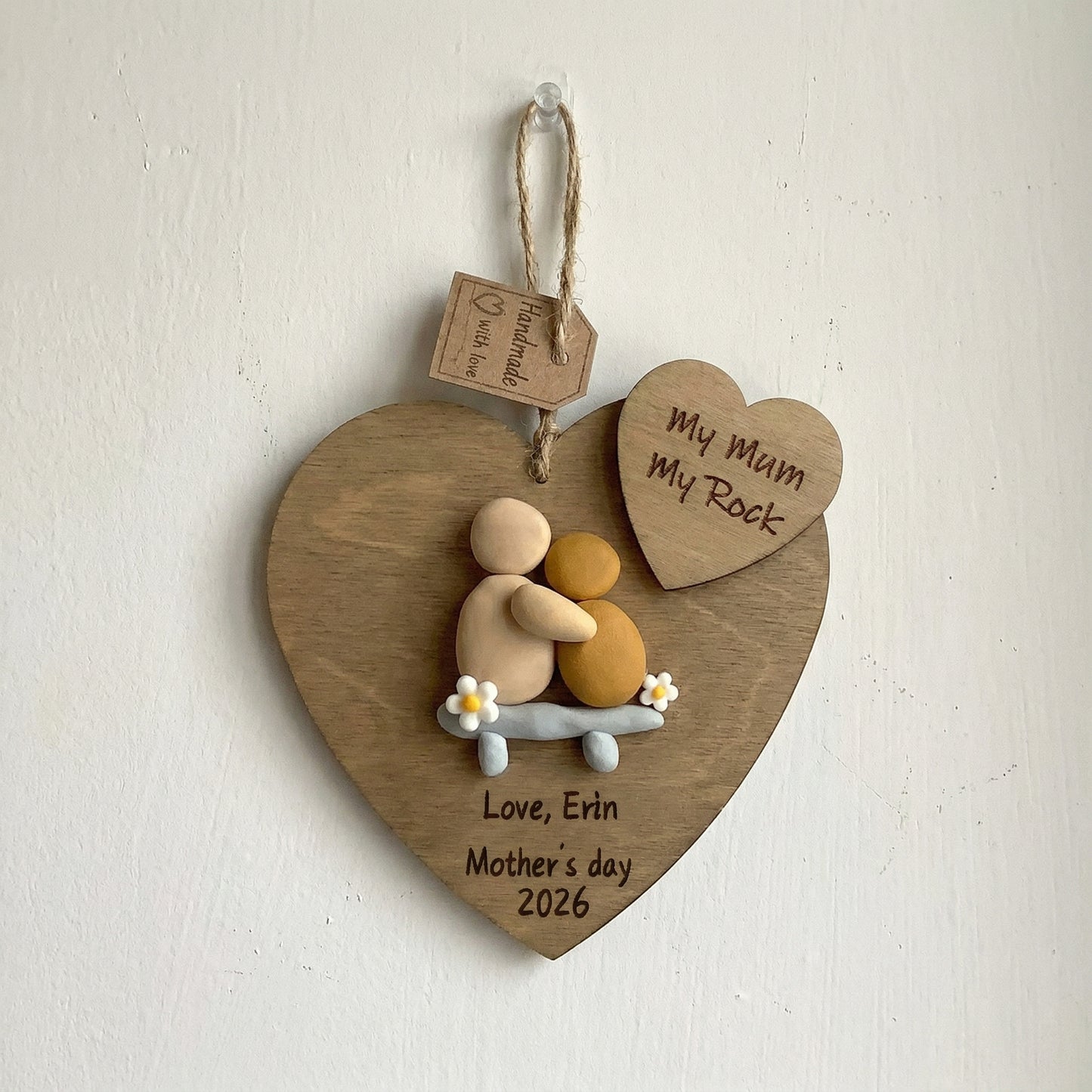 Personalized "My Mum My Rock" Clay Heart Ornament With Gift box – A Handmade Tribute to Mom
