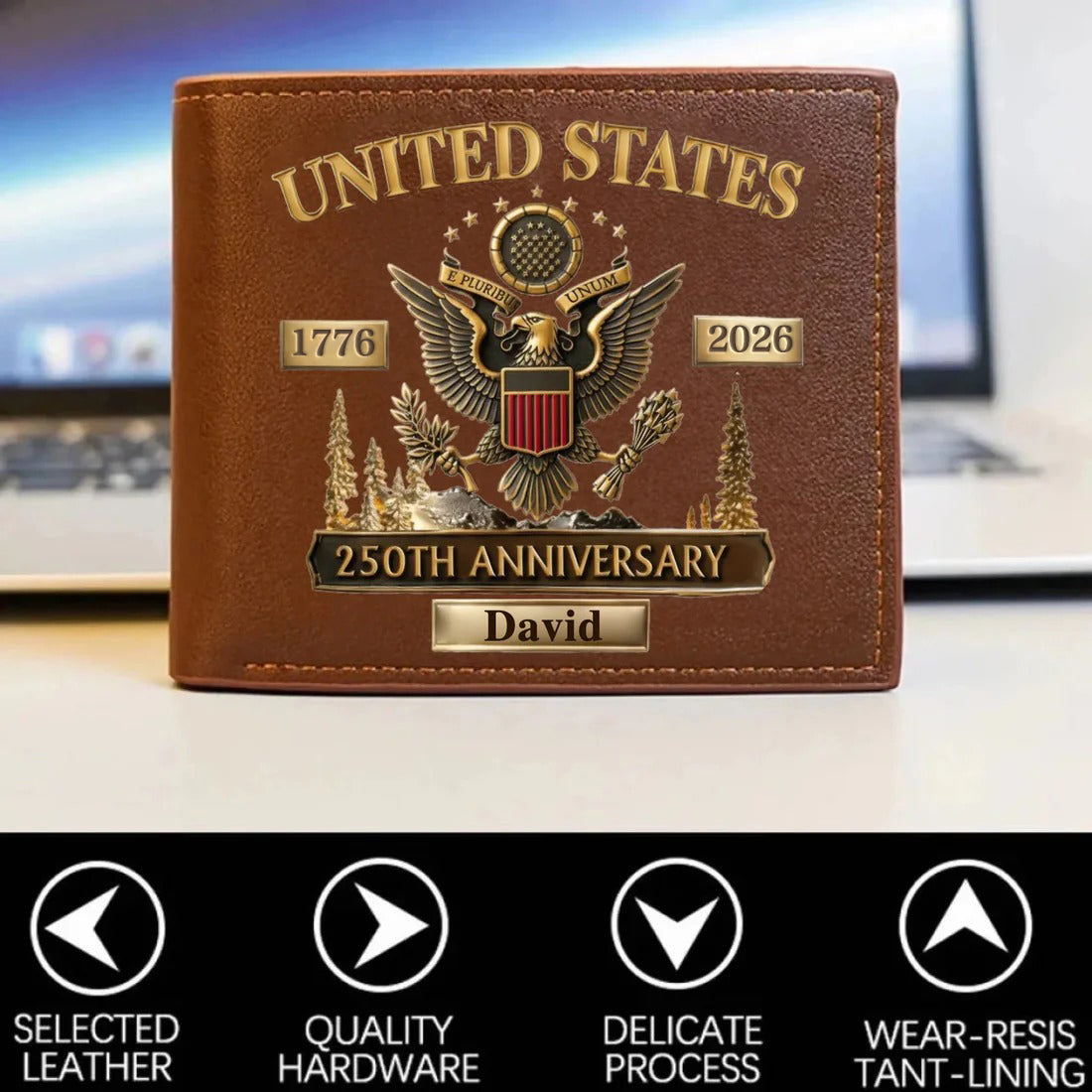 Personalized U.S. Army 250th Anniversary Leather RFID BLOCKING Wallet（copy）