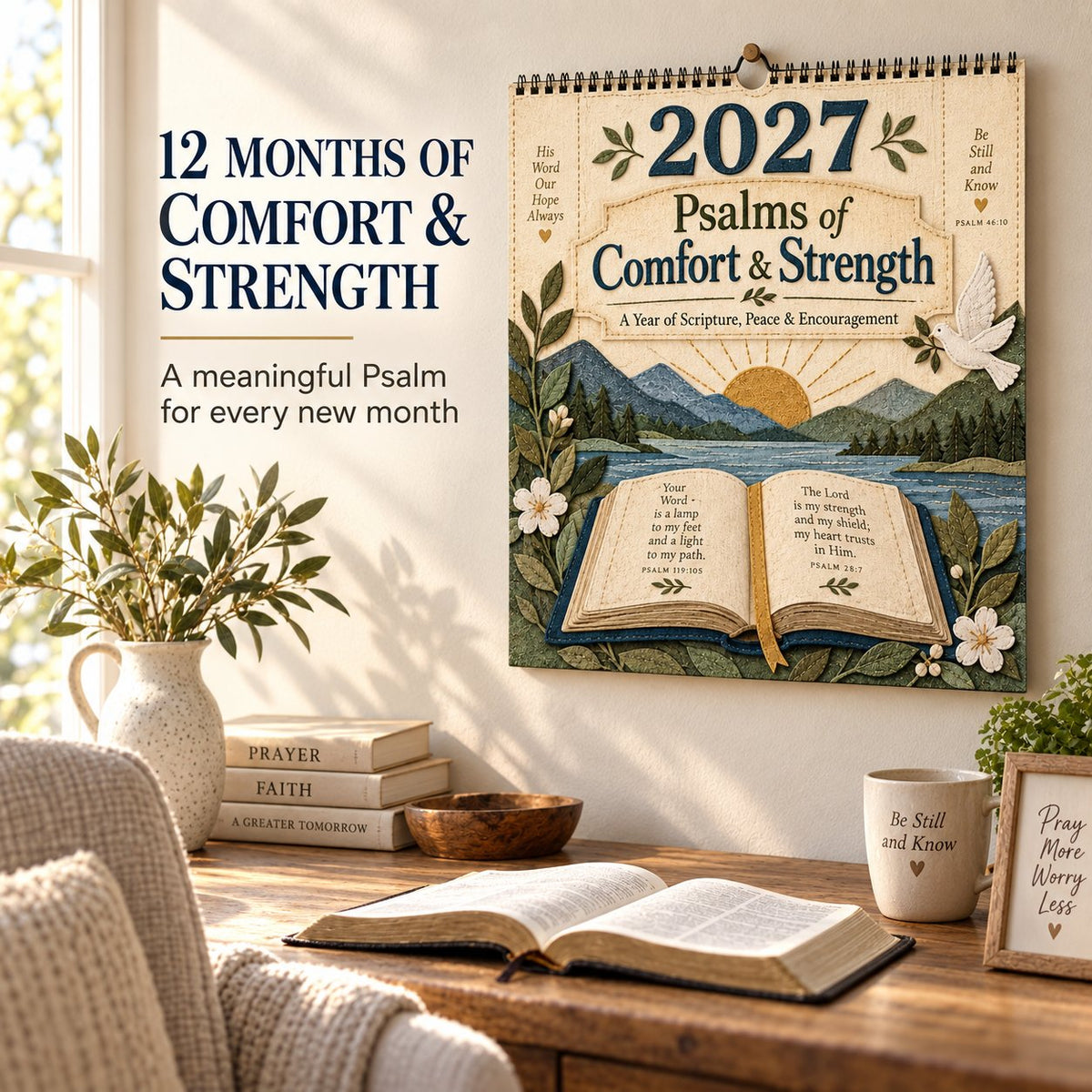 2027 Psalms of Comfort Strength Wall Calendar –  Year of Scripture, Peace & Encouragement