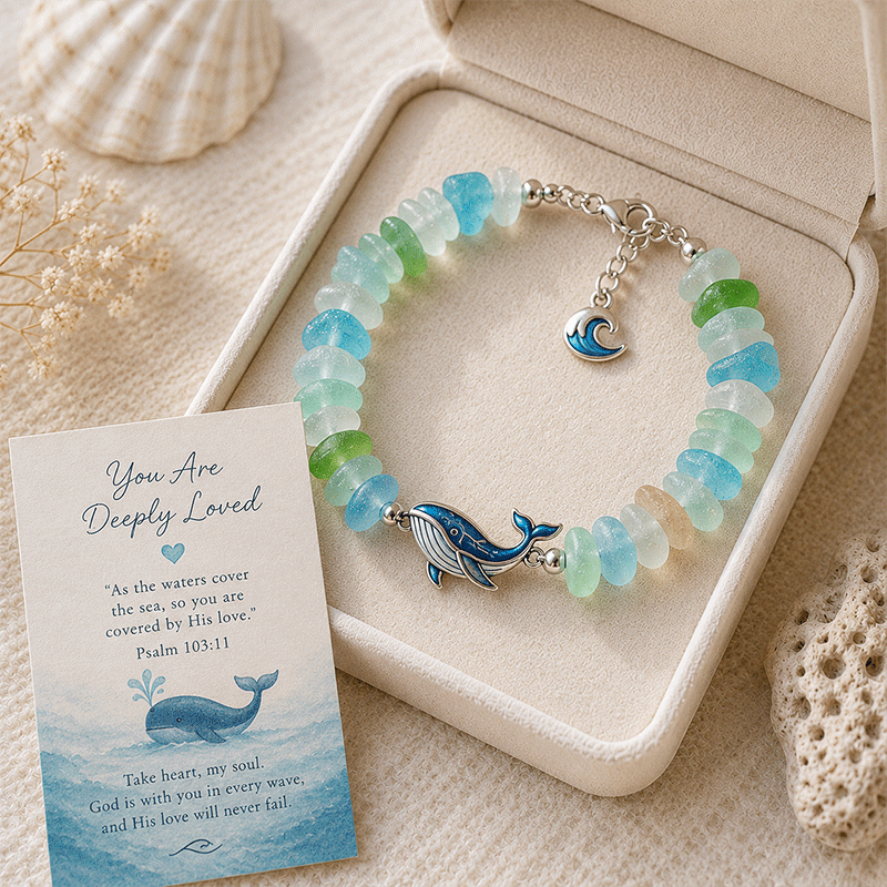 🌊🐢 Sea Glass Blessing Bracelet