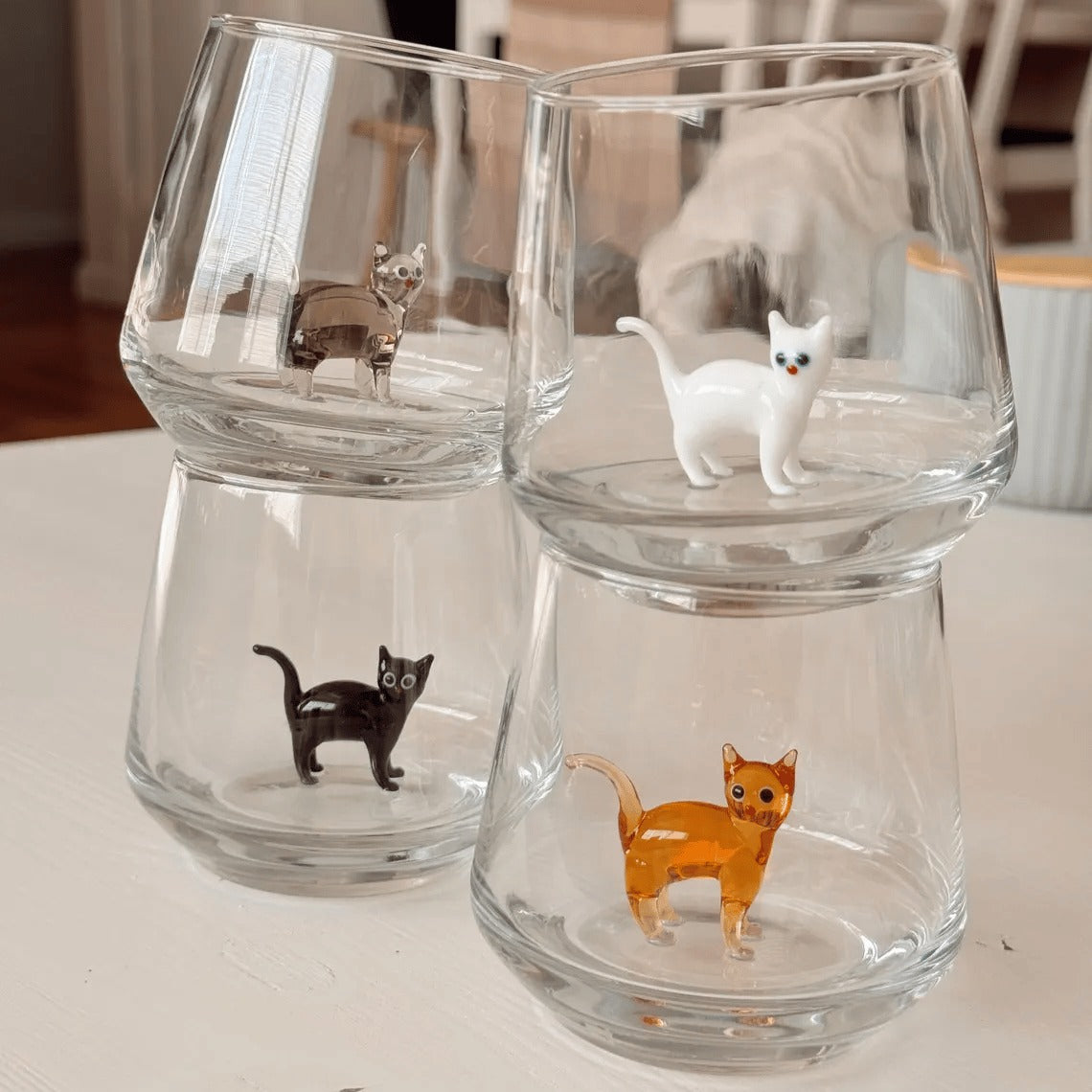🐱 3D Inner Cat Glass Cup – Handmade Stemless Tumbler